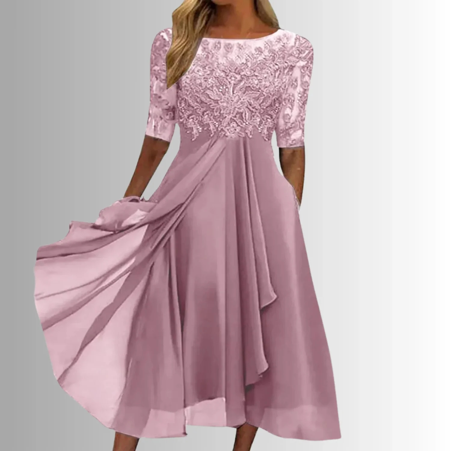 Women's Lace Chiffon Midi Dress