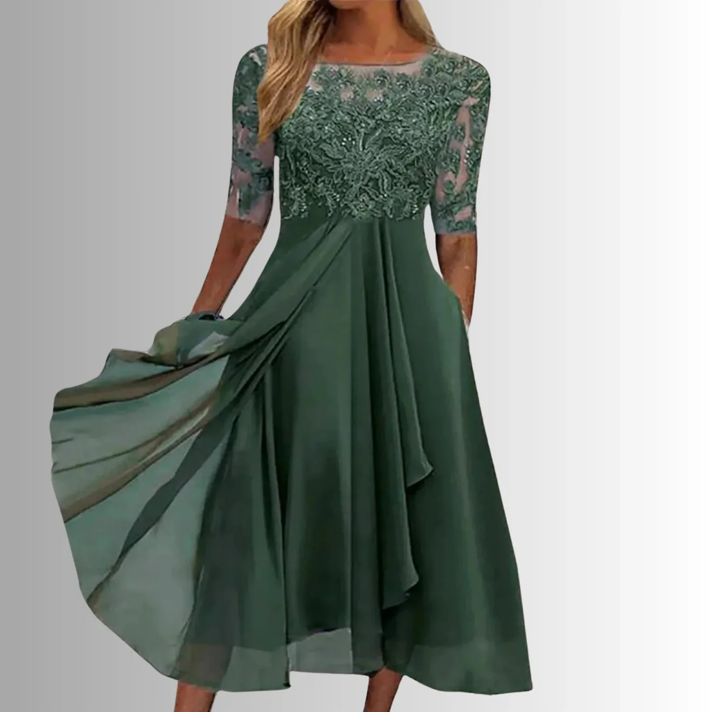 Women's Lace Chiffon Midi Dress
