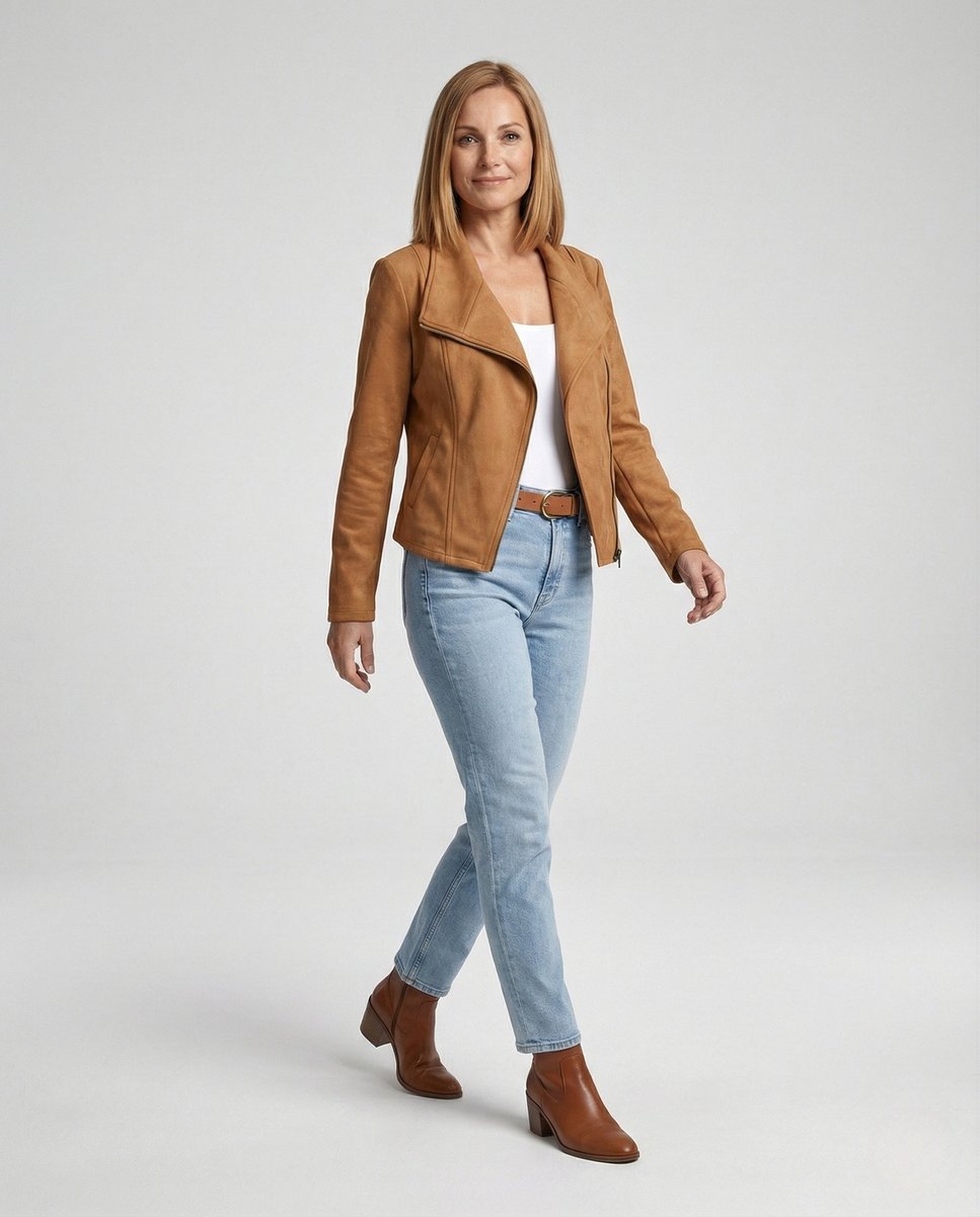 Women's Asymmetric-Zip Tailored Faux Suede Leather Jacket