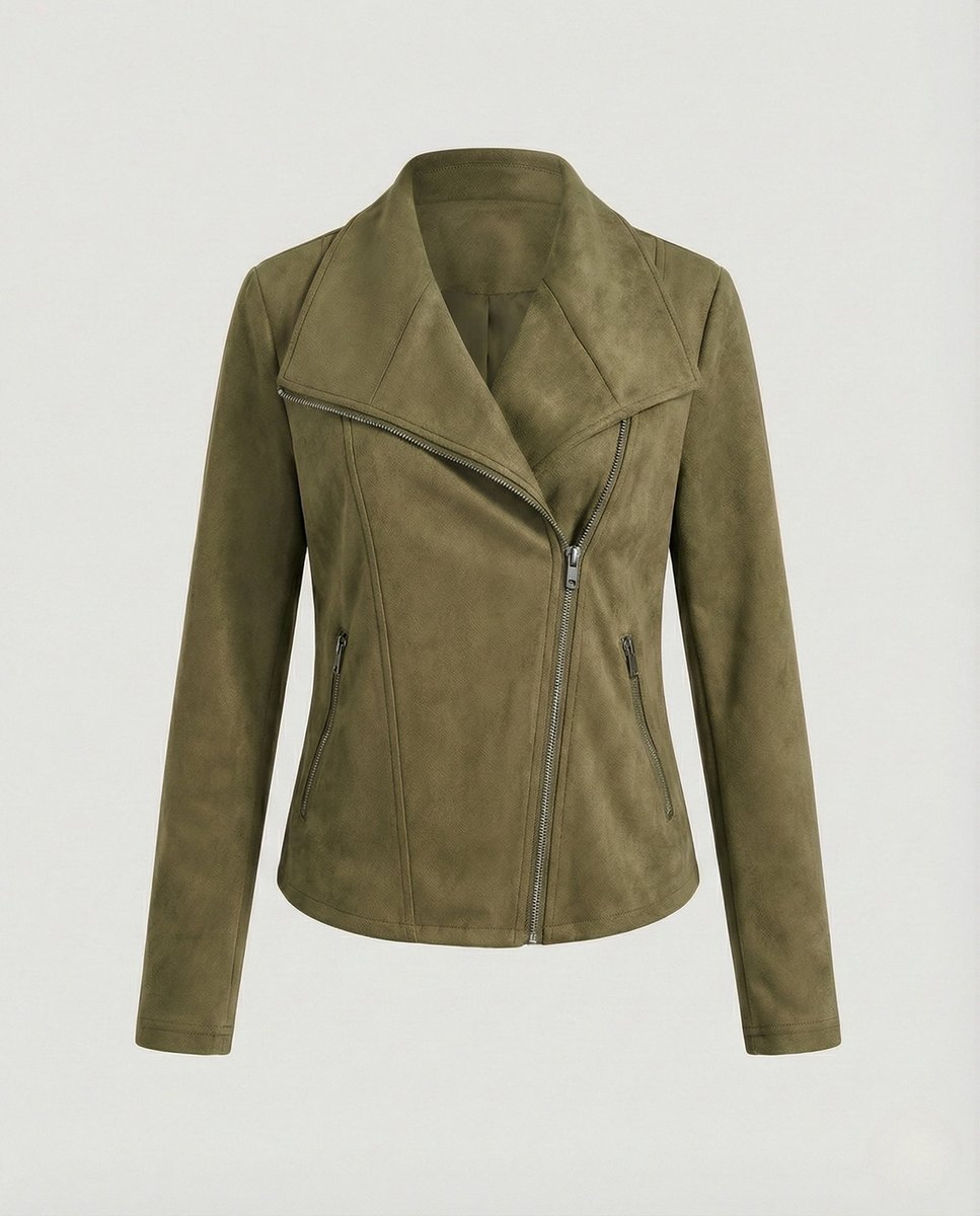 Women's Asymmetric-Zip Tailored Faux Suede Leather Jacket