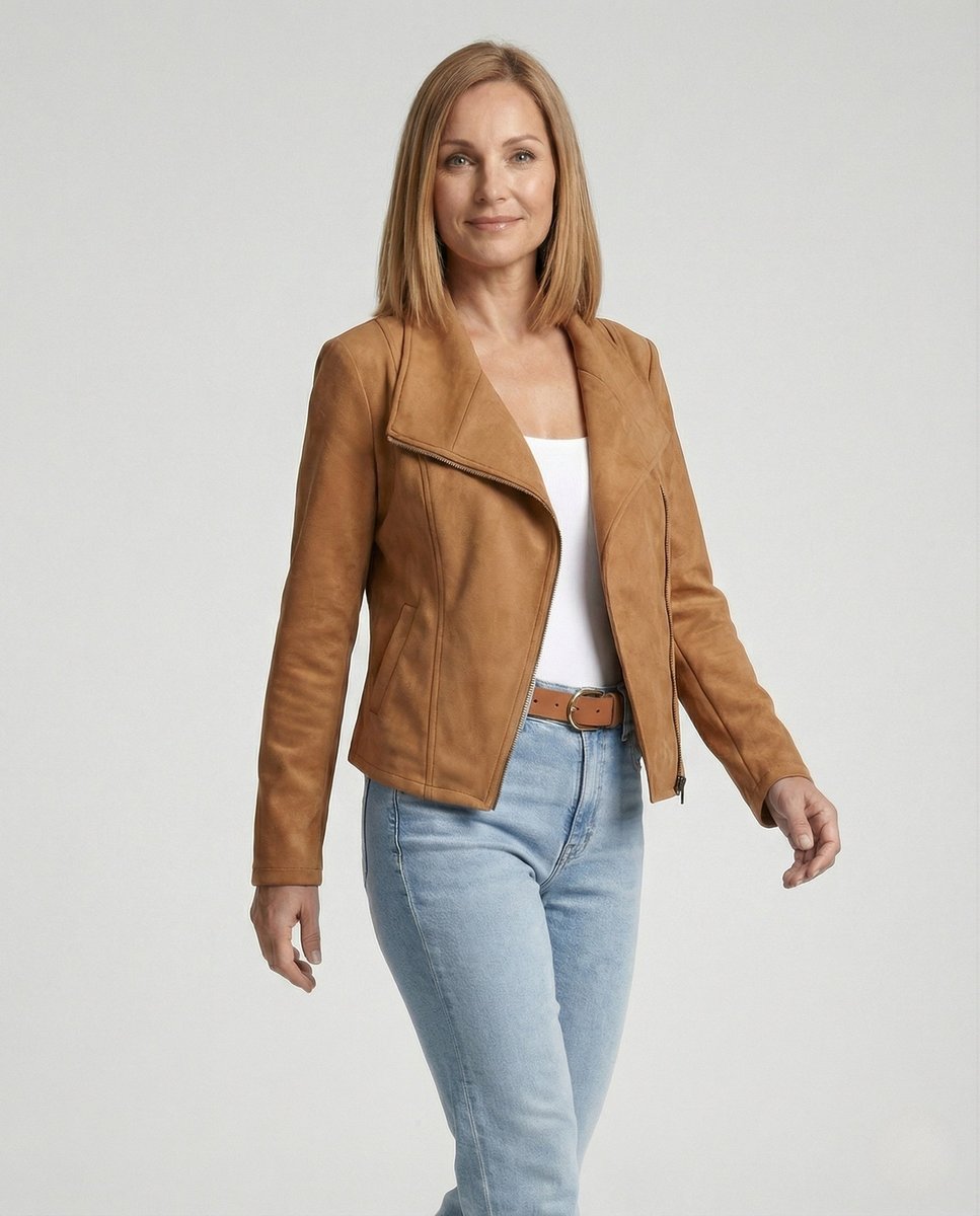 Women's Asymmetric-Zip Tailored Faux Suede Leather Jacket