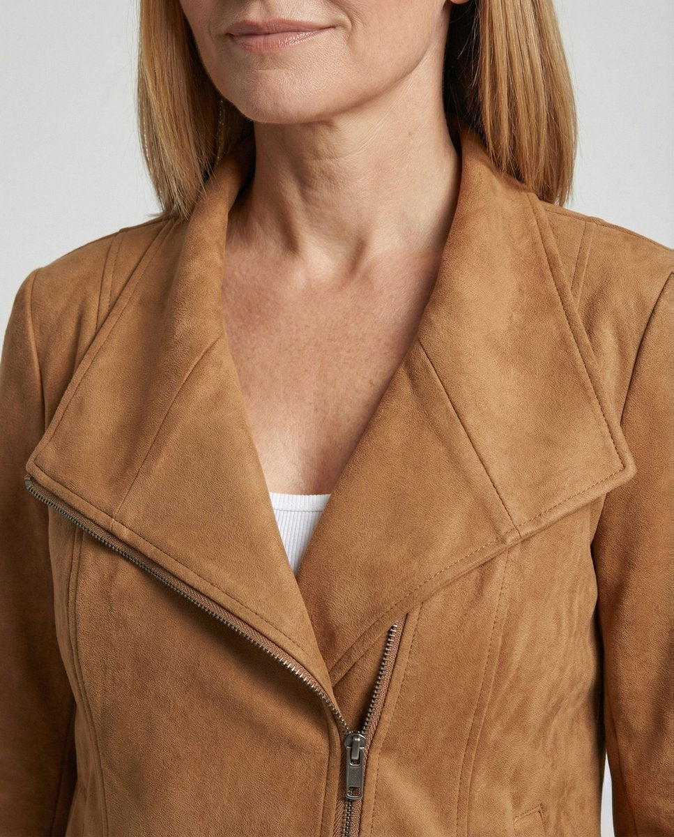 Women's Asymmetric-Zip Tailored Faux Suede Leather Jacket