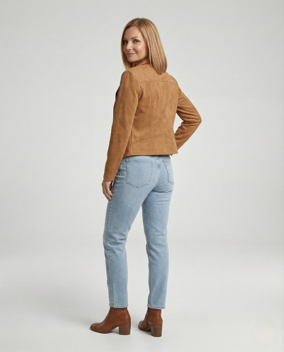 Women's Asymmetric-Zip Tailored Faux Suede Leather Jacket