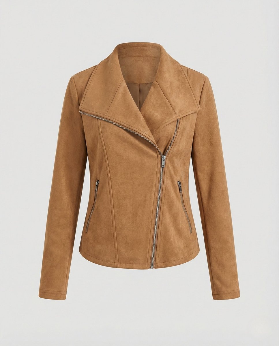 Women's Asymmetric-Zip Tailored Faux Suede Leather Jacket